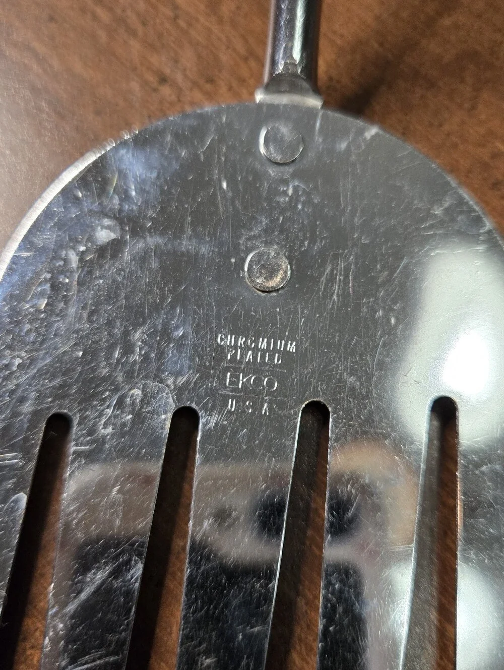 Vintage Ekco Long Angled Spatula Turner USA Black Handle Corncob Pattern